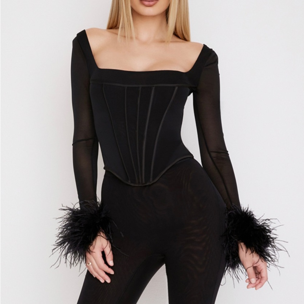 House of CB STELLA Black Mesh Trimmed Corset